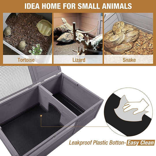 MEDEHOO Tortoise Habitat Turtle Enclosure,Large Wooden Reptile Cage with Detachable Legs,Indoor Outdoor Turtle Box for Small Animals AIR70-00J-WM