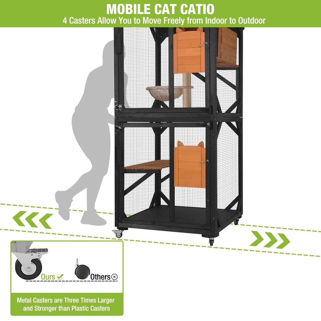 BUTINGLALE Cat House Outdoor Catio on Wheels 70.9" Cat Enclosure Perfect for 3-5 Cats,Waterproof Cover Kitty Shelter AIR7014-J