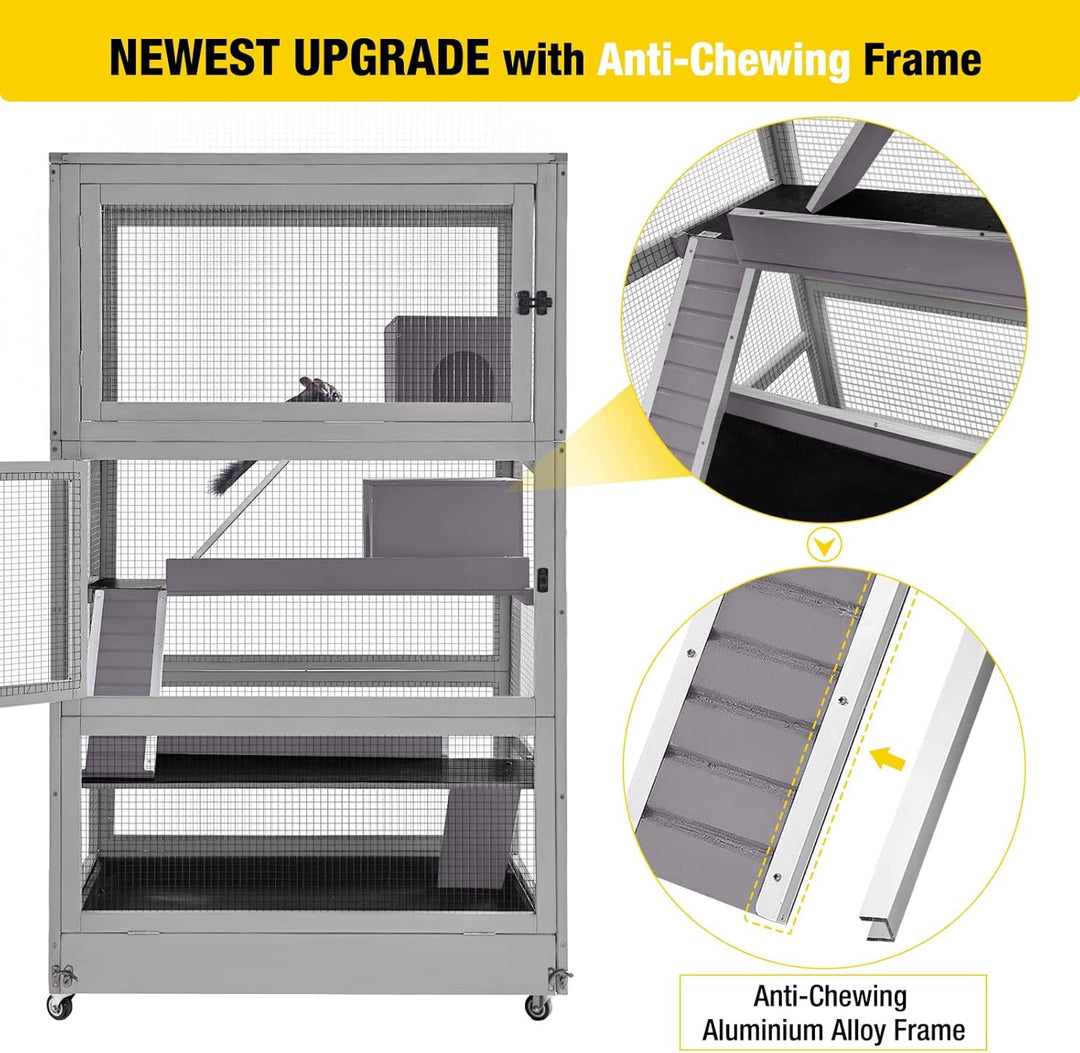 MEDEHOO Chinchilla Cage Rolling Small Animal Cages for Rats Ferrets Guinea Pigs with Removable Tray and Wheels, 4-Tier, Gray AIR56-WM