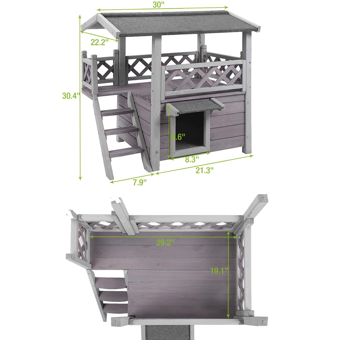 BUTINGLALE Cat House Outdoor Weatheproof Feral Cat Shelter Wooden Cat Condos for Winter Large Balcony AIR09-N1