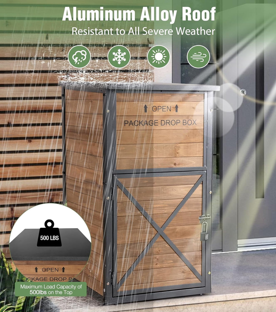 MEDEHOO Package Delivery Boxes for Outside, Anti-Theft &amp; Weatherproof Solid Wood with Iron Frame, Parcel Drop Box with Combination Lockable, Lockable Secure Package Holder for Porch AIR7011-4-AD-WM