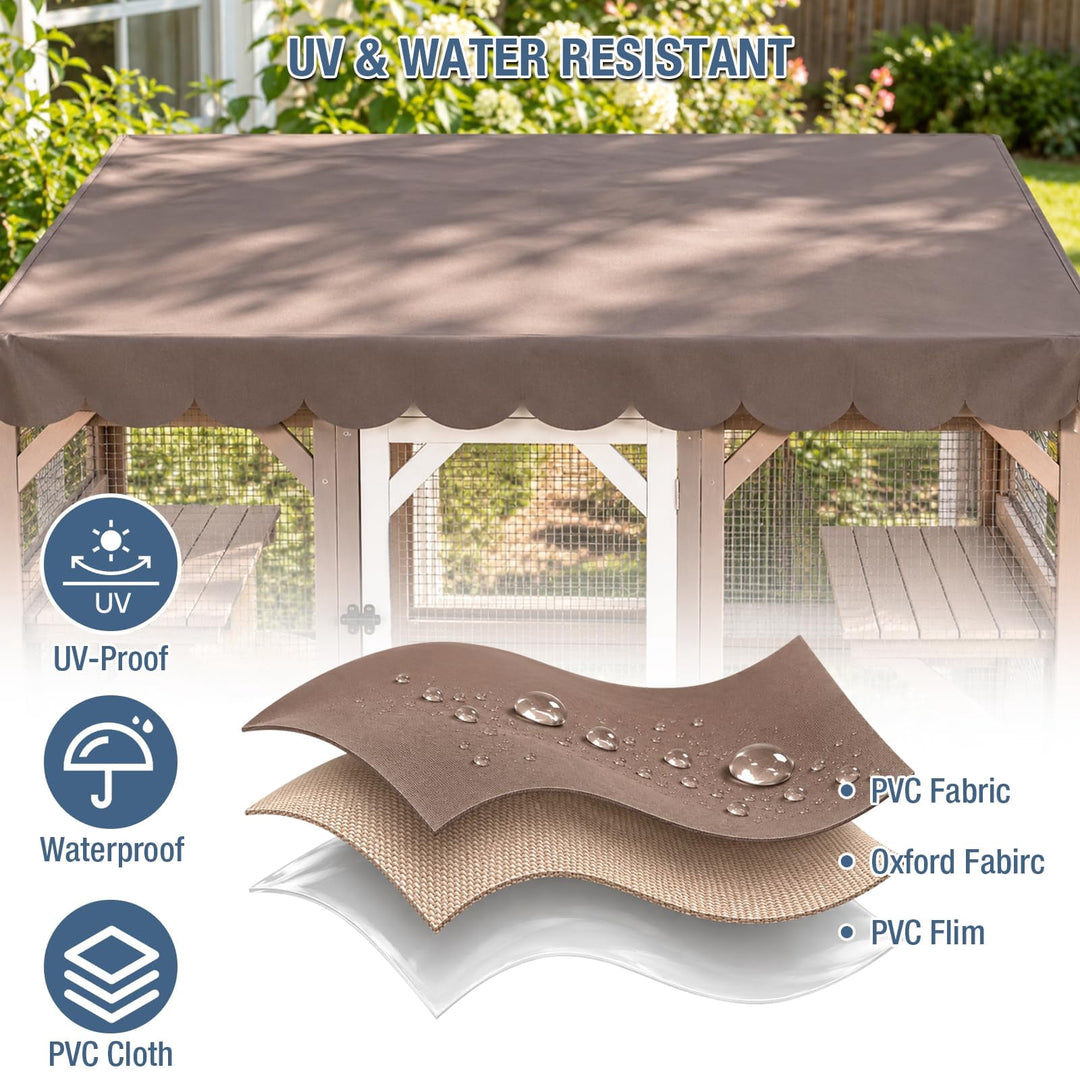 MEDEHOO Cat Catio Outdoor Cat House Movable Large Enclosures on Exercise Wheels Kitty Cage with Upgraded Resting Box,Waterproof Cover Camel AIR37-M-C-ML-WM