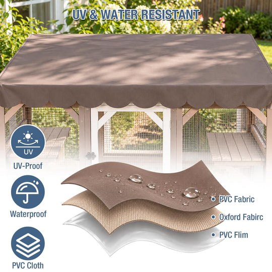 MEDEHOO Cat Catio Outdoor Cat House Movable Large Enclosures on Exercise Wheels Kitty Cage with Upgraded Resting Box,Waterproof Cover Camel AIR37-M-C-ML-WM