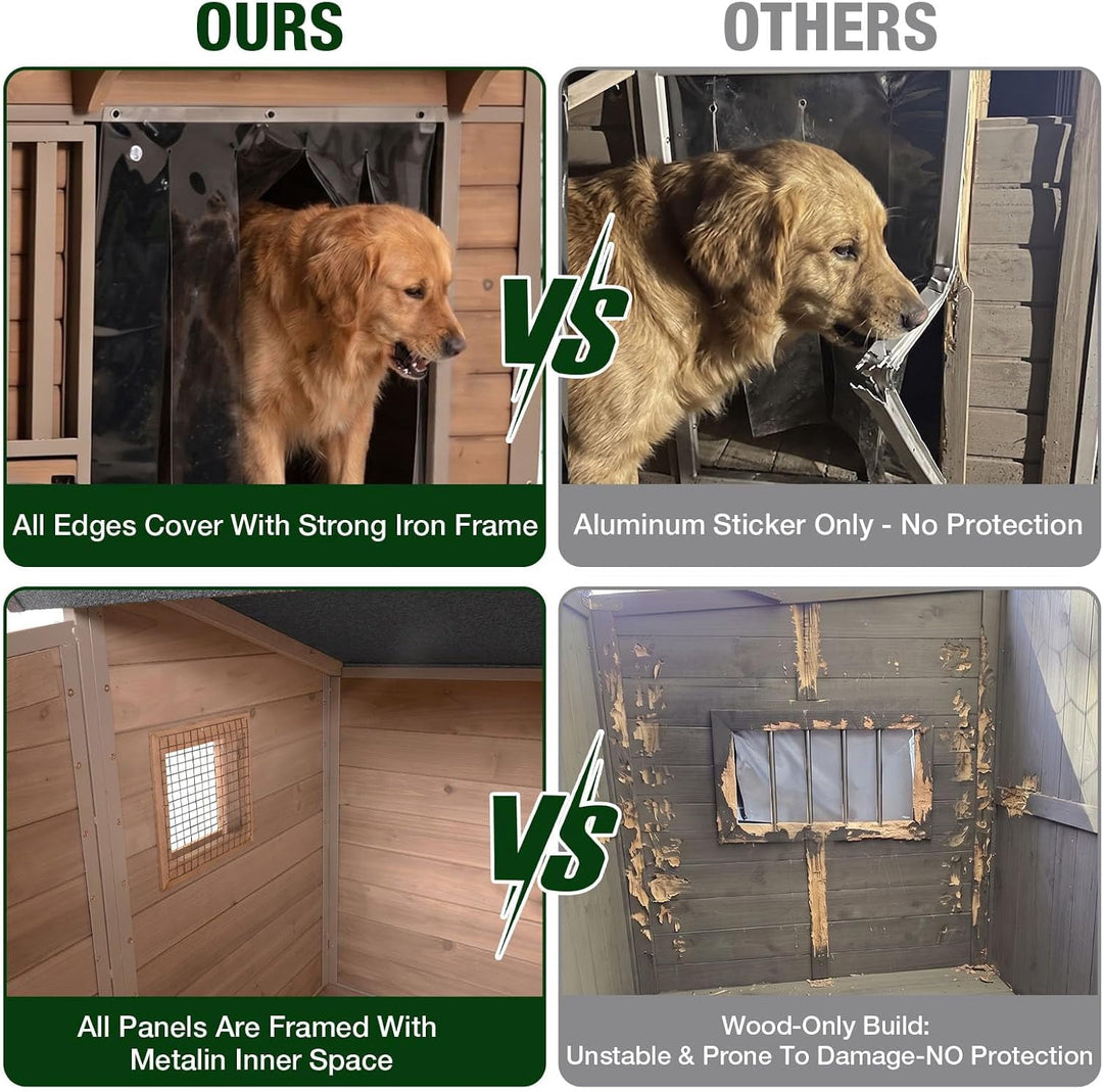 MEDEHOO 44" Heated Dog House with Heavy-Duty Steel Frame, Heated Pad and 6-Sided Insulation, Outdoor Dog Shelter AIR7021-B-IN-HP-WM