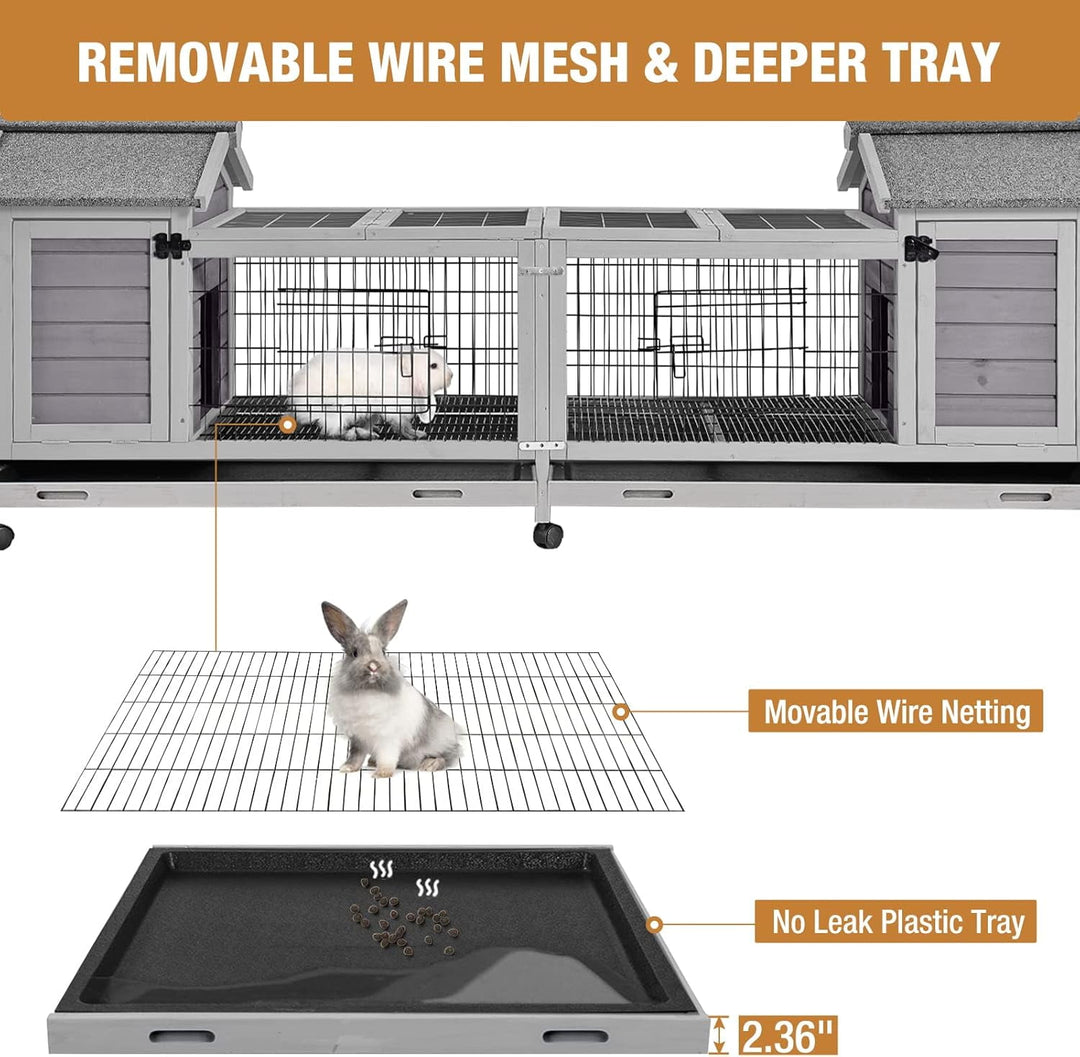 MEDEHOO Rabbit Hutch Indoor Outdoor Bunny Cage Upgrade Large Space for Rabbit,Guinea Pig,Bunny and Other Small Animals,On Wheels Move Easily. AIR68-J