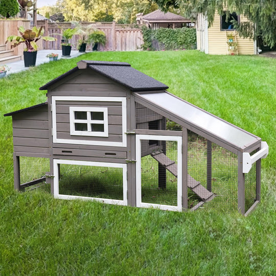 BUTINGLALE Outdoor Mobile Chicken Coop with Wheels Hen House with Nesting Box Wooden Bunny Cage Large Duck House with Run UV Roof Rabbit Hutch(Brown) AIR23-C-N
