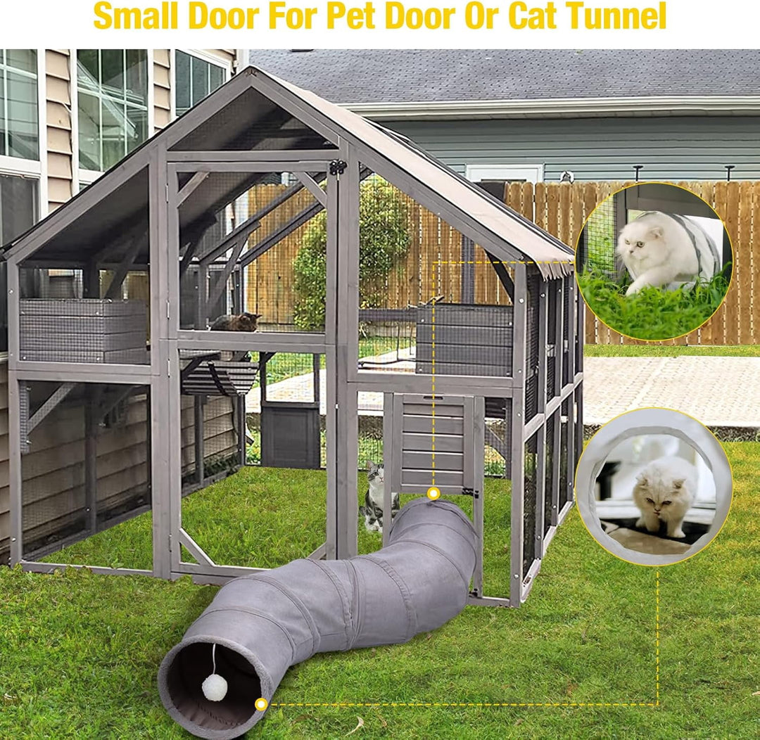 MEDEHOO Catio Outdoor Cat Enclosure Large Cat Run with Bridges, Walks, Small Houses, Roof Cover 110" AIR52-PA-WM