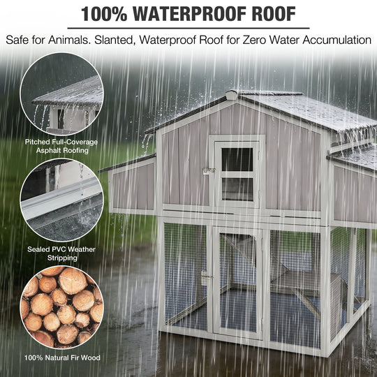MEDEHOO Large Chicken Coop with Unique Folding Design for 4-6 Chickens - Elevated Outdoor Chicken House Backyard Duck Cage with 2 Nesting Boxes, Easy Clean Pull-Out Tray, Asphalt Roof