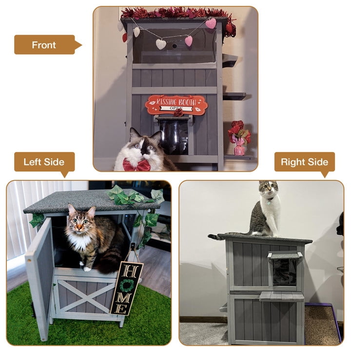Outdoor Cat House 2-Story Feral Animals Shelter Cat Enclosure with Window &amp; Waterproof Roof BSR144