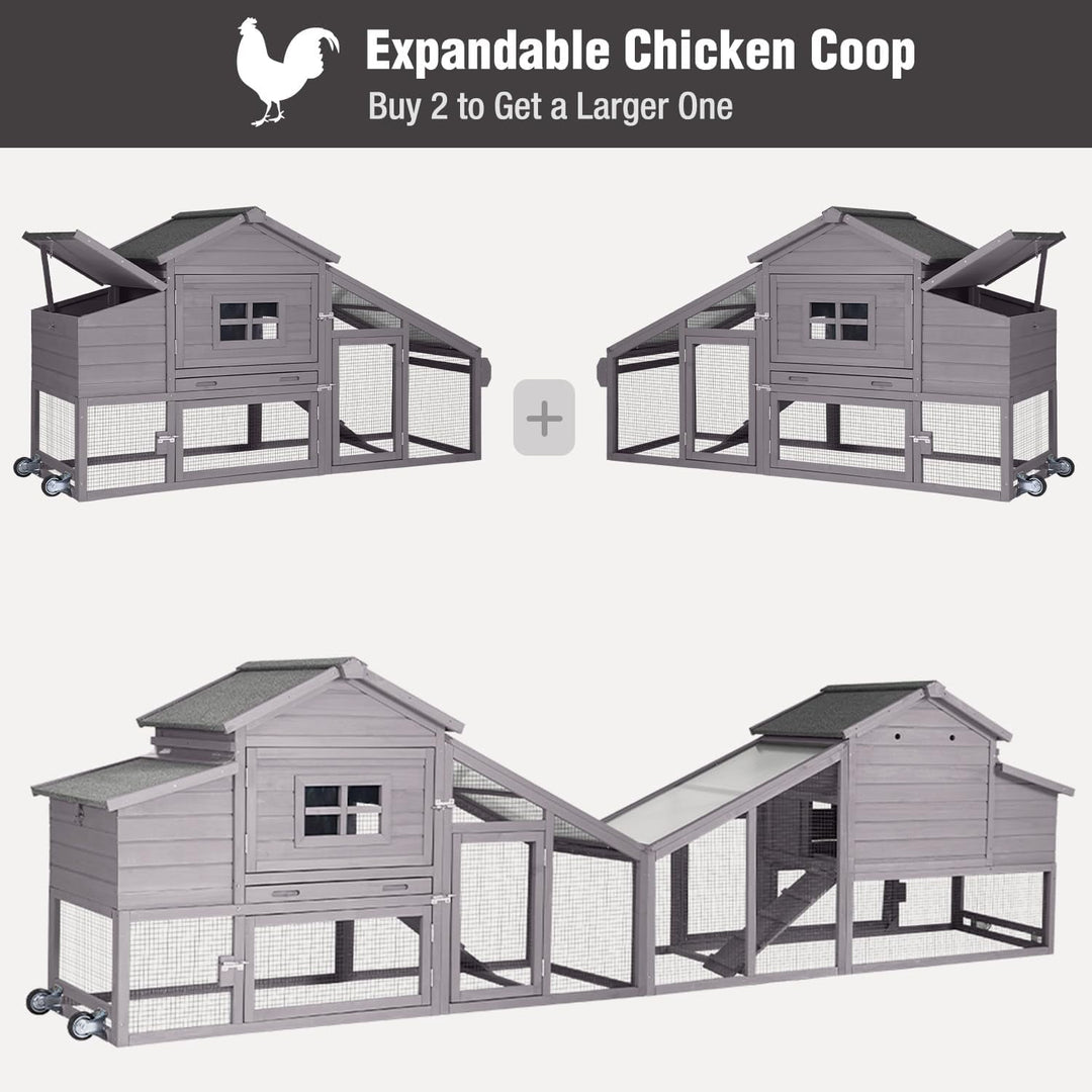 MEDEHOO Chicken Coop on Wheels, Mobile Chicken House, Wooden Hen Houses, Outdoor Rabbit Hutch, for 2-4 Chickens 67" (Gray) AIR23-km-gray
