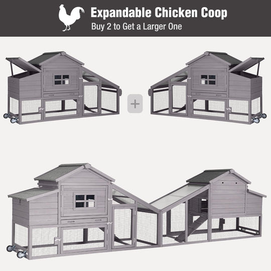 MEDEHOO Chicken Coop on Wheels, Mobile Chicken House, Wooden Hen Houses, Outdoor Rabbit Hutch, for 2-4 Chickens 67" (Gray) AIR23-km-gray