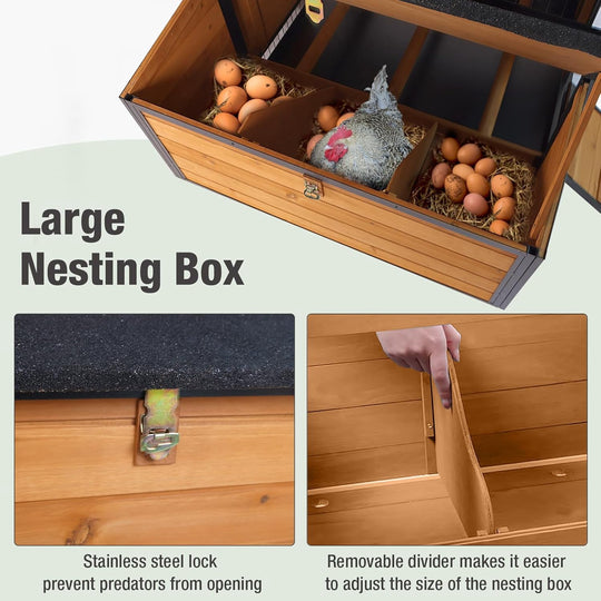 MEDEHOO Large Chicken Coop with Run, Mobile Chicken House with Wheels and All-Around Iron Frame,Portable Poultry Cage for 6-10 Chickens, Nesting Box