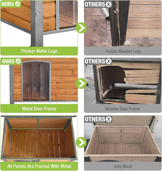 MEDEHOO Chew Proof Dog House with Metal Iron Frame Outdoor Dog Kennel for Small Medium Large Indoor Dog Cage (43.3" L,Brown Color)