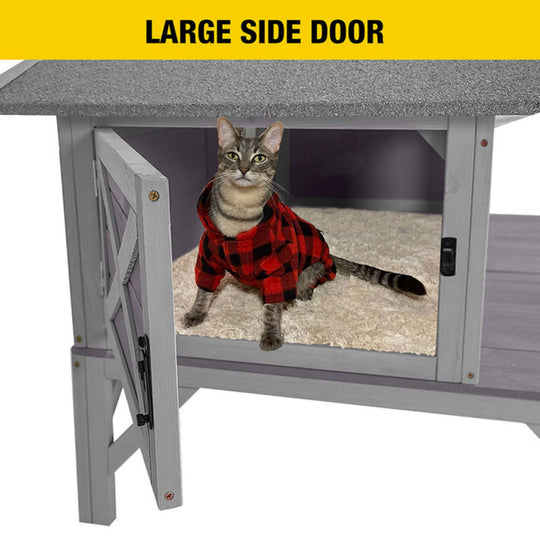 MEDEHOO Outdoor Cat House for Winter Feral Cat Shelter Weatherproof Large Opening Roof Escape Door AIR092-WM