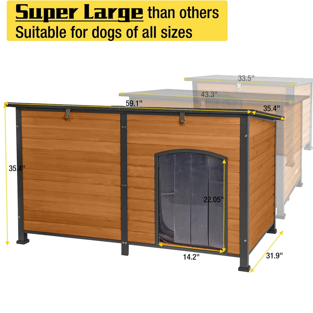 MEDEHOO Heated Dog House Outdoor 59" Extra Large Insulated Dog Kennel with Heating Pad Keep Warm in Winter Dog Cage for Small &amp; Medium &amp; Large Dogs,All-Around Strong Iron Frame AIRJO63-IN-HP-WM
