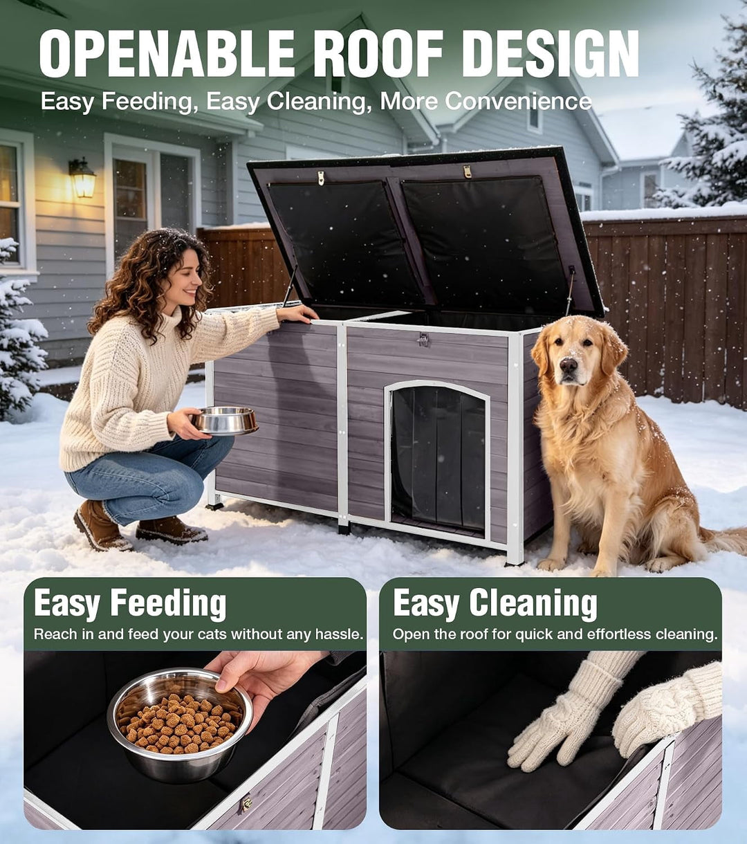 MEDEHOO 59" H Heated Dog House Outdoor, XXL Insulated Kennel with Heater for Winter, Waterproof Iron Frame for Large Dogs AIR64-HP-WM