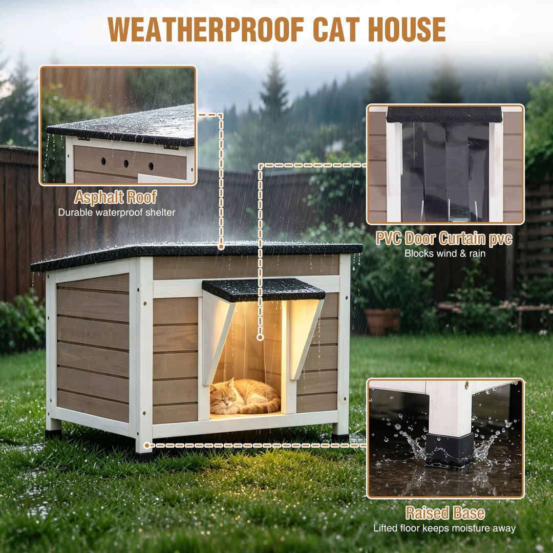 MEDEHOO Outdoor Cat House with Insulated Liner Escape Door Weatherproof Roof Feral Cat Shelter for Winter Outside Brown AIR12-B-IN-ML-WM