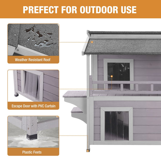 BUTINGLALE Outdoor Feral Cat House, Outside Cat Condos Two Story, Rainproof Kitty House for Winter AIR33-T