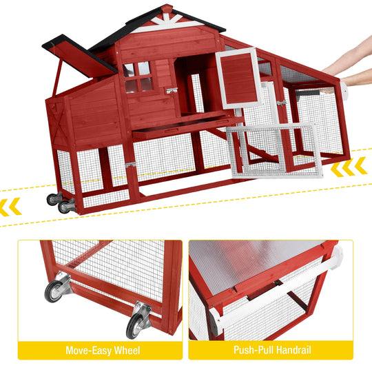 MEDEHOO Chicken Coop Mobile Hen House with Nesting Box with Wheel for 2-4 Chickens