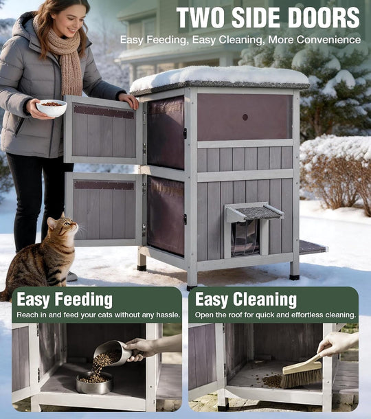 MEDEHOO Heated Outdoor Cat House for Winter, Insulated Cat House for Outdoor Indoor, Weatherproof Cat Shelter with Warm Liner for Feral &amp; Stray Cats