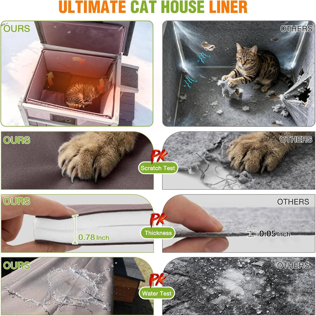 MEDEHOO Heated Cat House with Heating Pad &amp; Insulated Liner for Winter, Insulated Outdoor Cat House for Outdoor Indoor, Weatherproof Two Story Cat Shelter for Feral &amp; Stray Cats