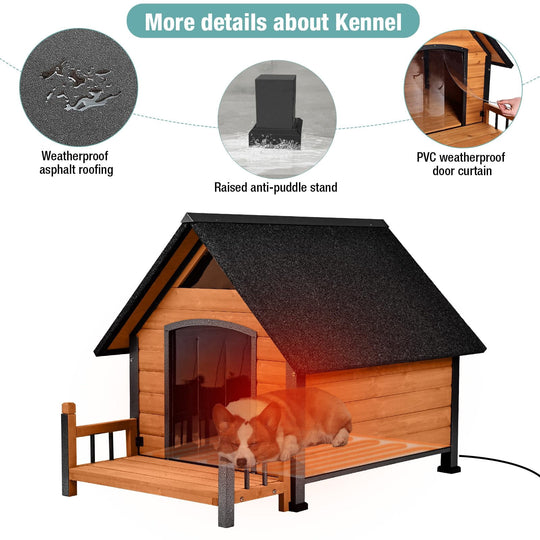Aivitubin Heated Dog House with Heating Pad, Weatherproof Insulated Outdoor Dog House  Kennel for Meduium Dogs, Chew-Resistant Iron Frame &amp; Asphalt Roof AIR80-HP-A12-WM