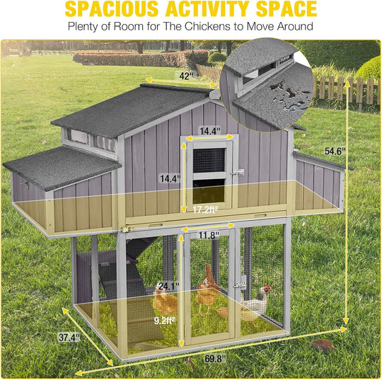 MEDEHOO Chicken Coop Double Folding Fir Wood Chicken House with Large Nesting Box Poultry Cage Upgrade with Strong Iron Frame, Durable &amp; Waterproof for 4-6 Hens Duck Coop AIR66-HC-WM