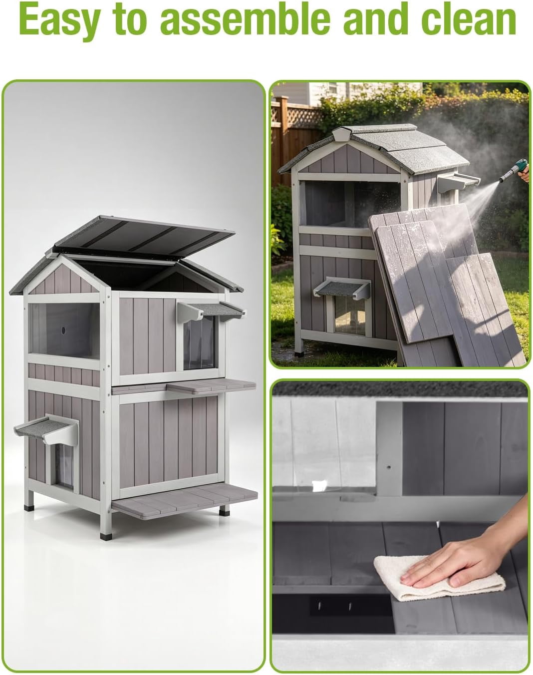 MEDEHOO Heated Outdoor Cat House for Outside Weatherproof Feral Cat Shelter for Winter with Heater and Insulated Liner Two Story
