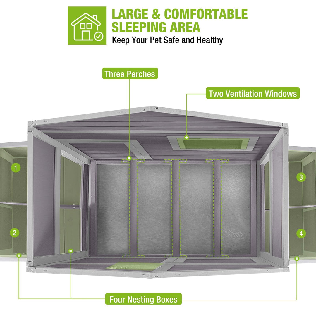 BUTINGLALE Chicken Coop Outdoor Expandable Hen House Poultry Cage with Two Nesting Box,Leakproof Pull-on Tray AIR59-00J