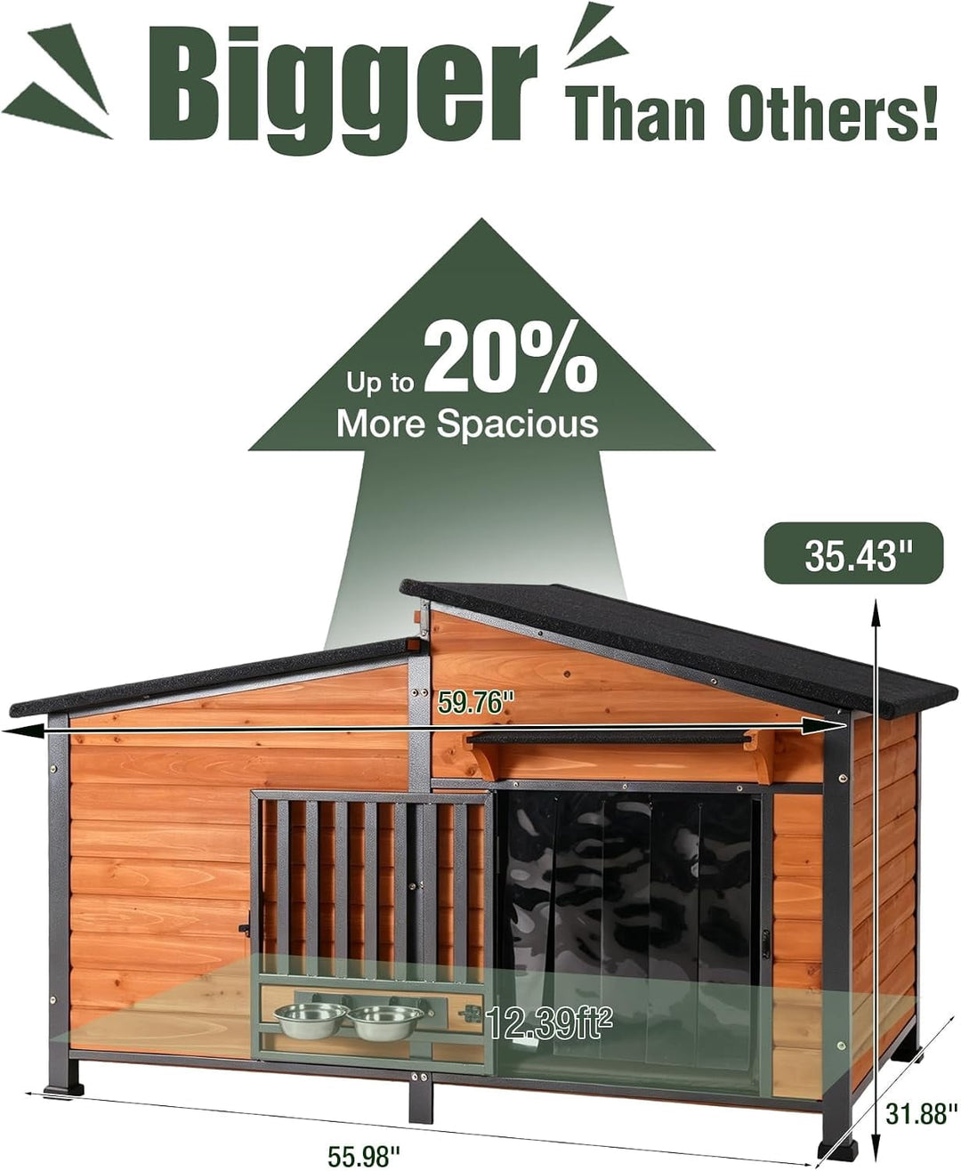MEDEHOO 60" Heated Dog House for Outdoor Large Dogs with Heavy-Duty Steel Frame, 6-Sided Insulation for Outdoor Use Brown AIR7021-LY-HP-N-WM