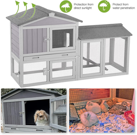 Chicken Coop Hen House with Run Outdoor Rabbit Cage Indoor Bunny Hutch with Waterproof Roof Poultry Cage AIR02-H-2-WM2