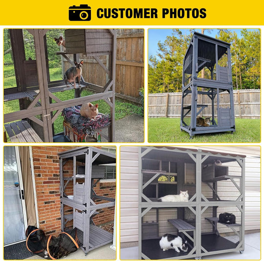 MEDEHOO Catio Outdoor Cat Enclosure Window Cat House on Wheels Large Movable Cat Cages Indoor for Mulitiple Cats with Tarp Roof,Platforms,Resting Box