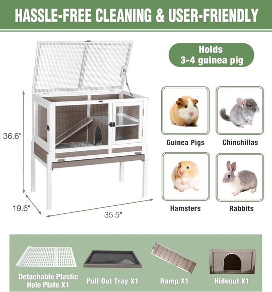 MEDEHOO Guinea Pig Cage Indoor Rabbit Hutch with Chew-Proof Edges - Brown