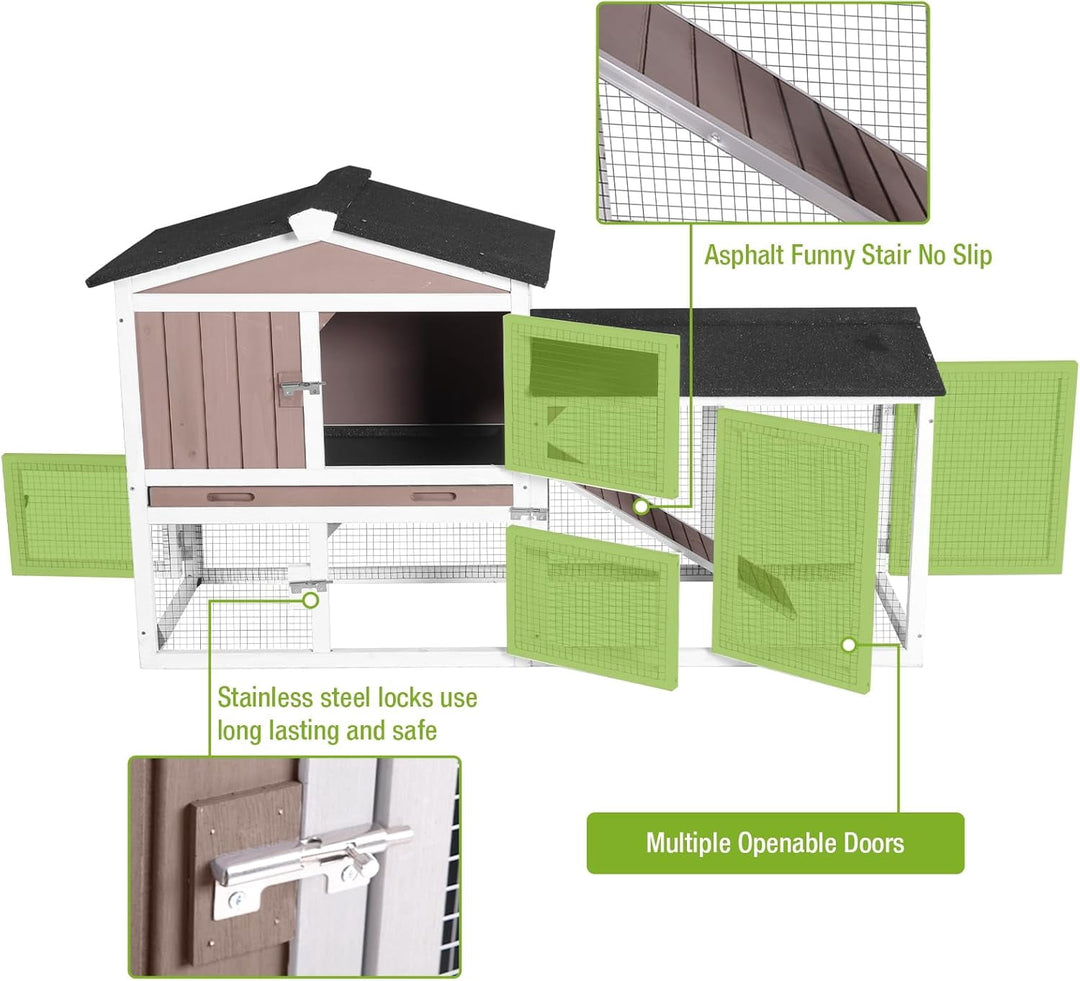 MEDEHOO Outdoor Rabbit Hutch with No-Leak Plastic Tray, Expandable Chicken Coop, Large Run Space for Bunny, Guinea Pig, Duck, and Small Animals AIR02-B-G11-WM