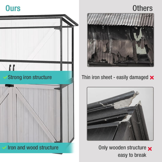 MEDEHOO  Outdoor Storage Cabinet with Adjustable Shelves, Large Metal Frame Garden Shed for Bike &amp; Tool Storage, Lockable Waterproof Vertical Cabinet Box for Backyard, Patio, Lawn, Deck AIR99-L