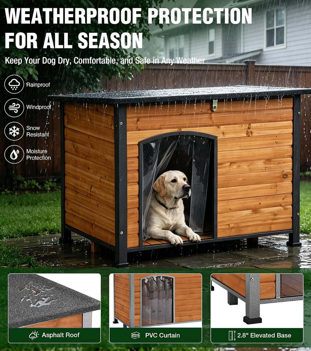 MEDEHOO Wooden Dog House Anti-chewing Kennels for Outdoor &amp; Indoor, Brown, Large