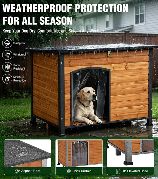 MEDEHOO Wooden Dog House Anti-chewing Kennels for Outdoor &amp; Indoor, Brown, Large