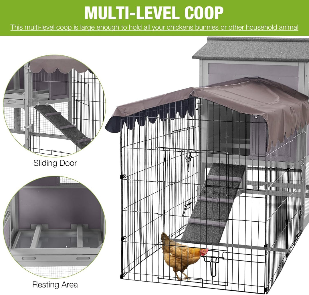 MEDEHOO Large Metal Chicken Coop Run with Mobile, 79.1in Poultry Cage with Waterproof&amp;Anti-UV Cover, Outdoor Chicken Pen for 4-6 Chickens, Ducks AIR7008-G-MA-WM