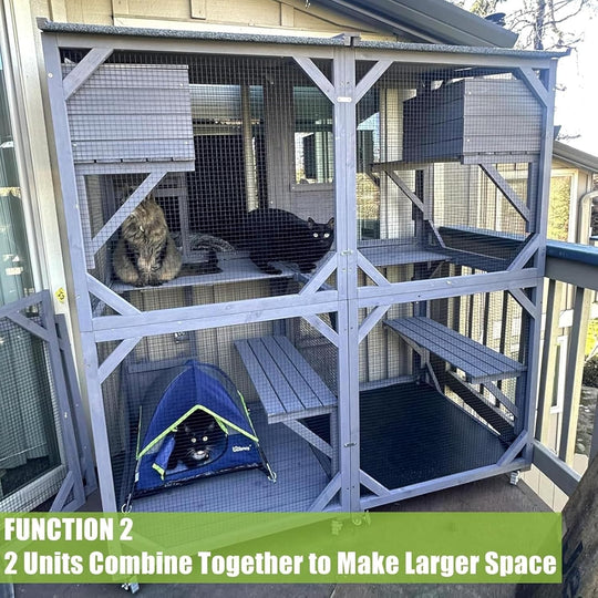 MEDEHOO Mobile Catio on Wheels - Outdoor Cat House Enclosure with Waterproof Roof &amp; Upgraded Resting Box, 70.9" Feral Cat Cage / Bird Cage AIR22-J-WM