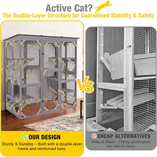 MEDEHOO Catio Outdoor Cat Enclosure Extra Large Window Cat House for Outdoor Cats Walk-in Kitty Cage with 7 Platforms Weatherproof Feral Cat Shelter