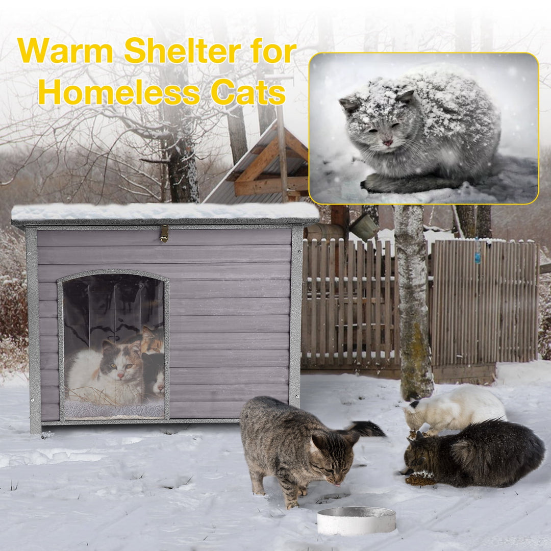 MEDEHOO Indoor Outdoor Dog House,Anti-Chewing Iron Frame Dog Kennel,Wood Warm Pets Home,Weatherproof Outside Shelter GUT75-WM