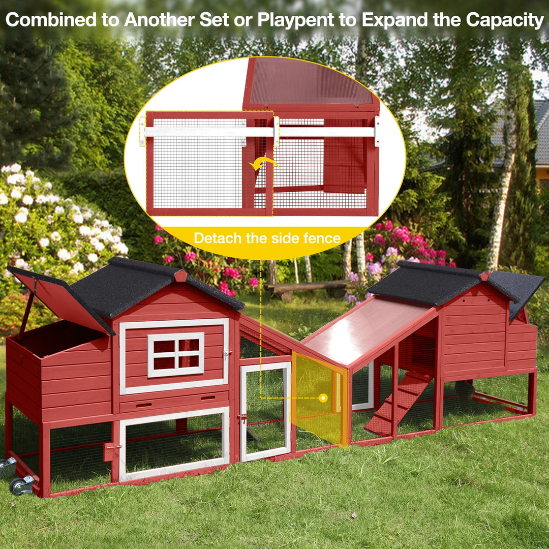 MEDEHOO Large Chicken Coop with Wheels, Mobile Chicken House for Outdoor, Poultry Cage with Nesting Box, Leakproof Pull-Out Tray &amp; UV-Resistant Roof