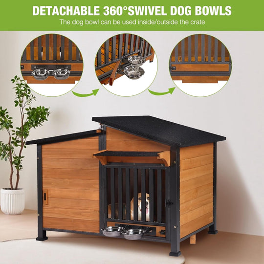 MEDEHOO Heated Dog House Outdoor Large Dog Kennel with Iron Frame, Weatherproof Dog Cage with Insulated Liner for Small &amp; Medium &amp; Large Dogs