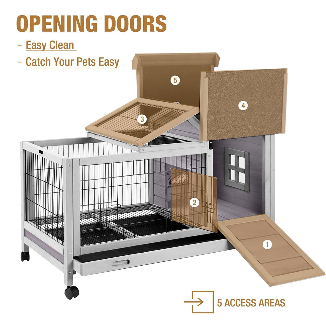 BUTINGLALE Rabbit Hutch Indoor Outdoor Rabbit Cage Bunny Cage with Run,No Leak Pull Out Tray,Wire Fence AIR24-G