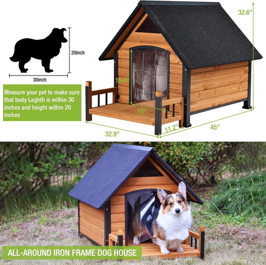 MEDEHOO Dog House Outdoor Indoor Wooden Dog Cage with All Iron Frame Anti-Chewing for Small Medium Large Dogs Use,Raise Floor with Customized Plastic Feet Pad