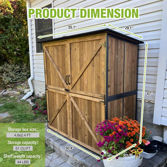 MEDEHOO Outdoor Storage Shed with Metal Frame,Large Wooden Tool Cabinet with Adjustable Shelfs, House Garden Shed for Backyard Garden Patio Lawn