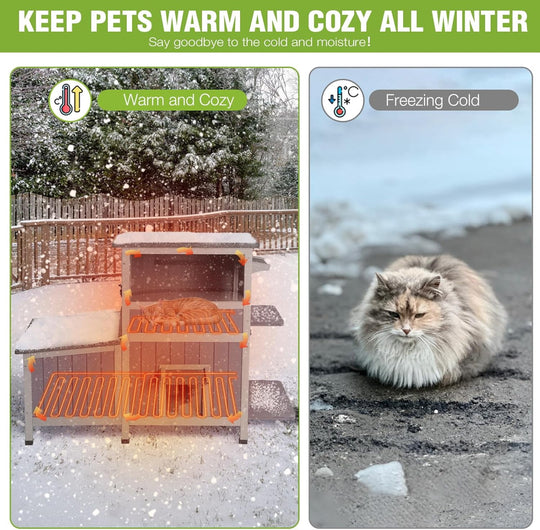 MEDEHOO Heated Cat House Outdoor Insulated Liner Cat House with Heated Pad Feral Cat Shelter with Escape Doors Weatherproof