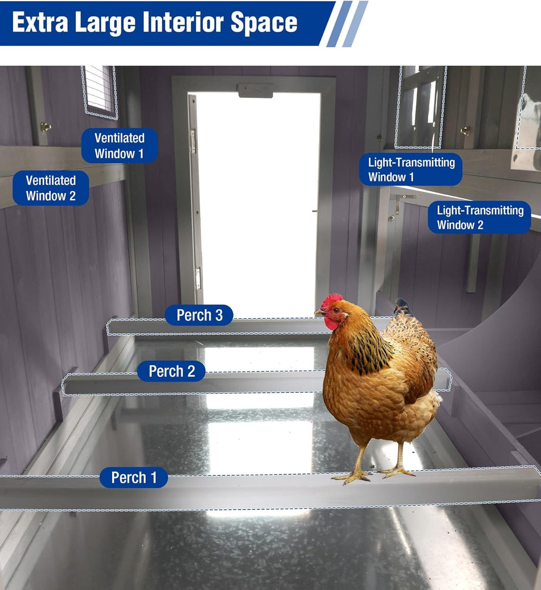 MEDEHOO Large Chicken Coop with Wheels for 6-8 Chickens, Large Outdoor Duck Coop Hen House with Weatherproof Asphalt Roof, Nesting Box, Pull-Out Tray, 51.6" L x 41" W x 51.2" H