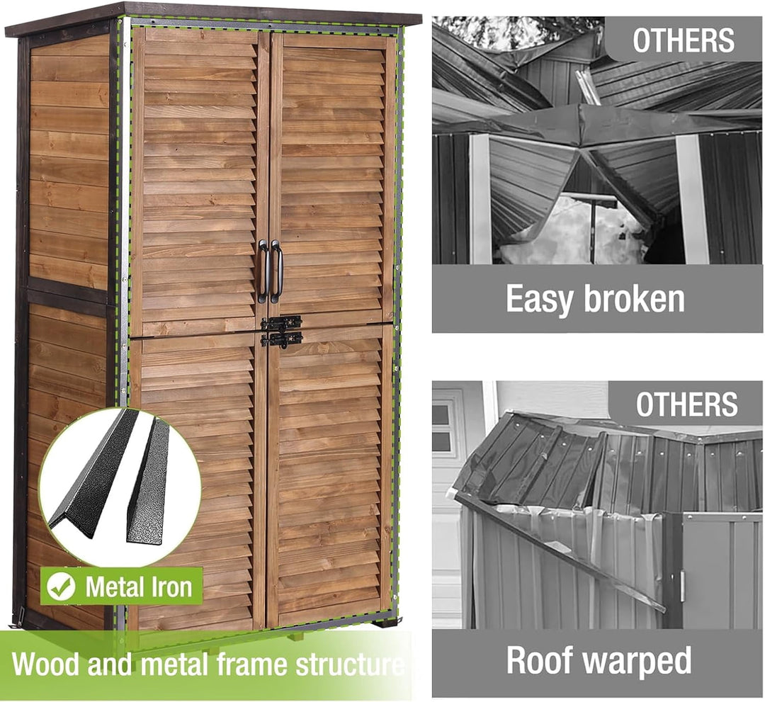MEDEHOO Outdoor Storage Shed with Floor and Durable Plastic Roof Weatherproof Storage Cabinet with Strong Iron Frame LargeSheds for Outside Brown
