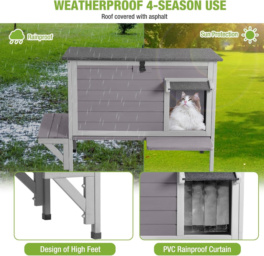 MEDEHOO Insulated Outdoor Cat House with All-Round Liner, Weatherproof Feral Cat Shelter for Winter, Outside Stray Cat House with 3 Escape Doors and Elevated Base AIR91-IN-ML